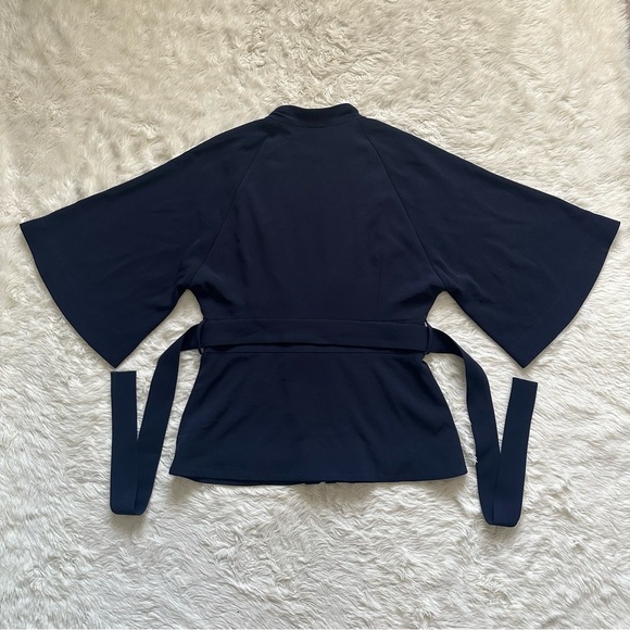 The Fold London Clever Crepe Kimono Jacket Short Sleeve Tie Waist Navy Sz 8 - Picture 3 of 12